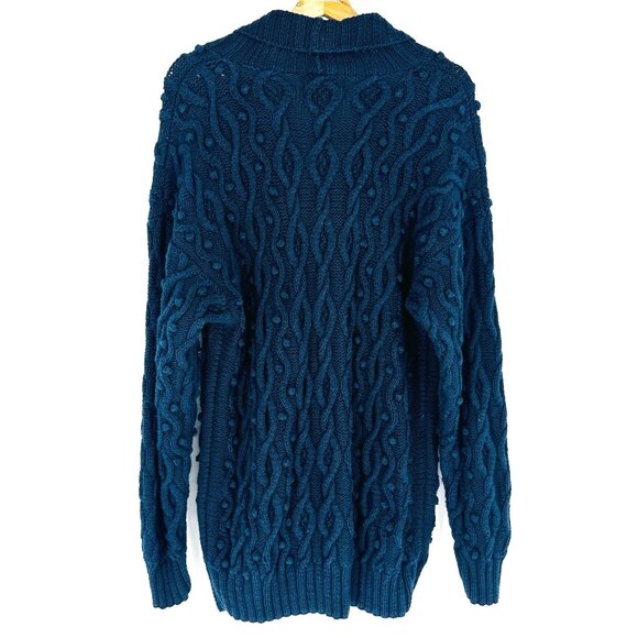 Vintage Regatta Sport Navy Blue Heavy Ramie Button Front Cable Knit Sweater L - Picture 2 of 8